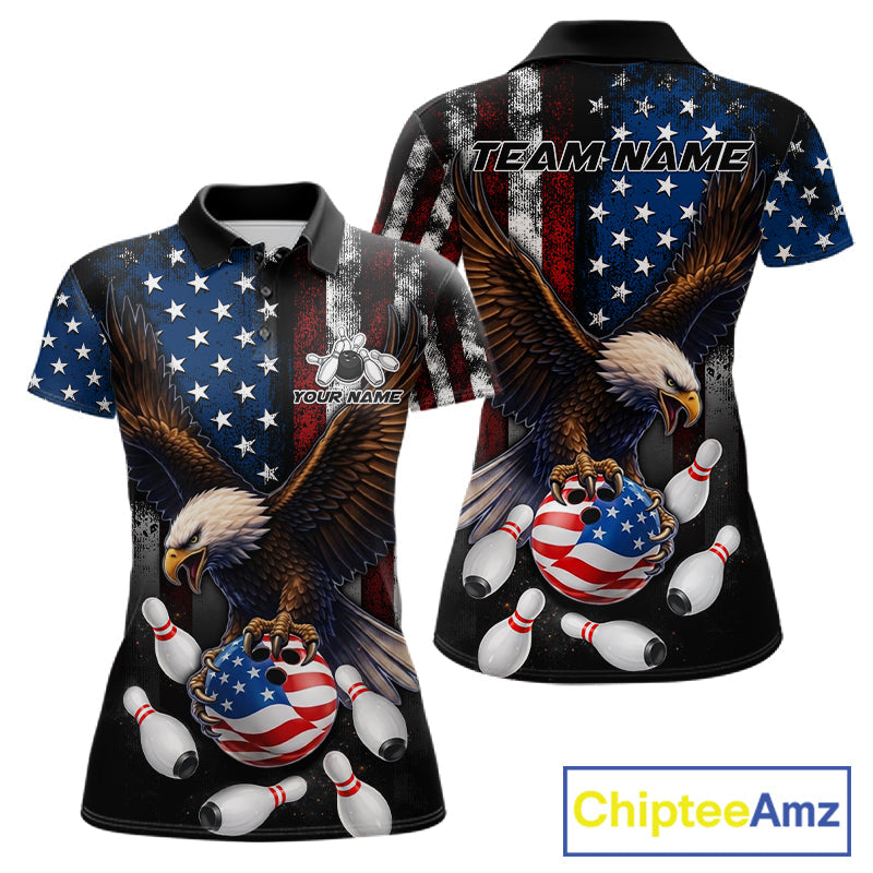 Personalized American Flag Eagle Bowling Team Jersey Custom Patriotic Bowling Shirts