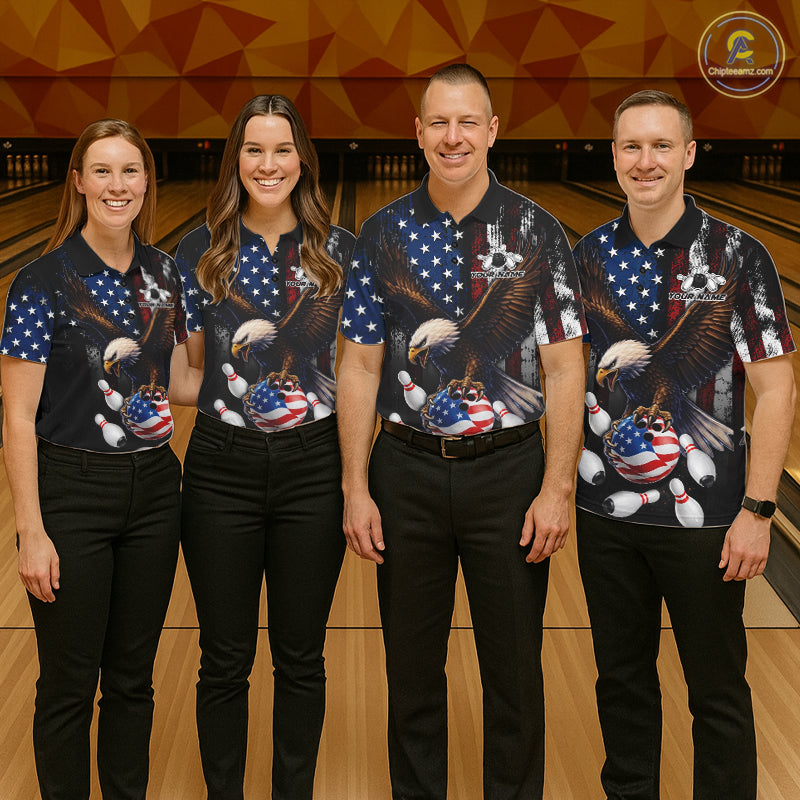 Personalized American Flag Eagle Bowling Team Jersey Custom Patriotic Bowling Shirts
