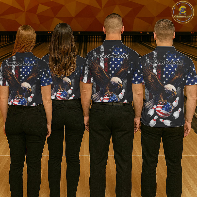 Personalized American Flag Eagle Bowling Team Jersey Custom Patriotic Bowling Shirts