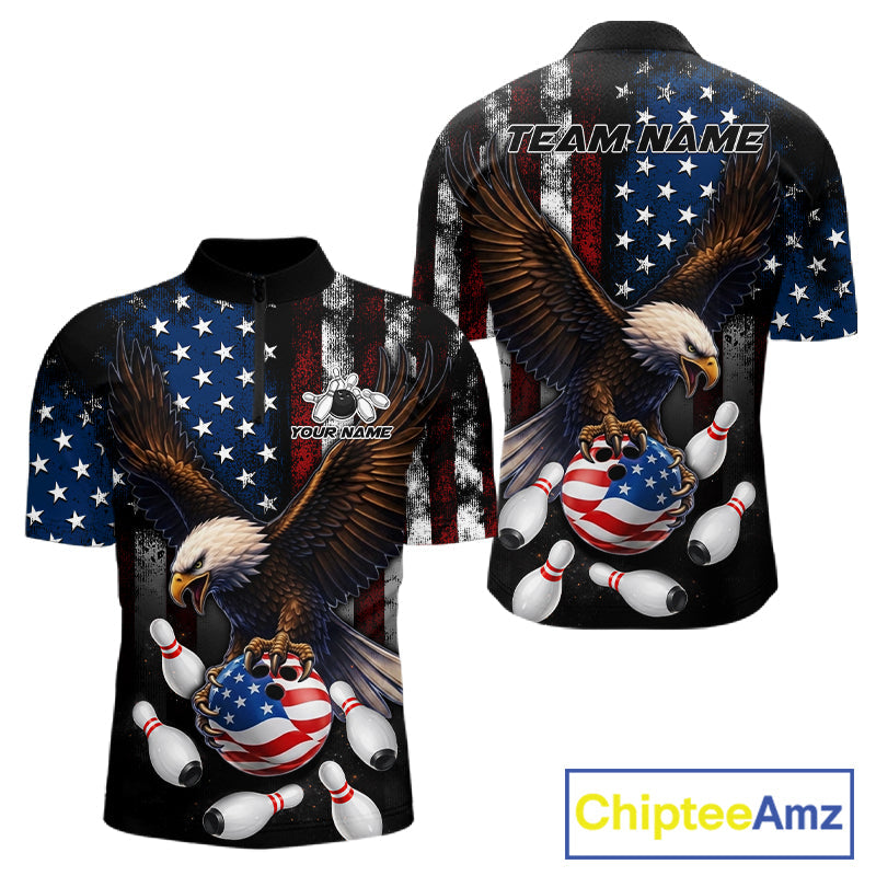 Personalized American Flag Eagle Bowling Team Jersey Custom Patriotic Bowling Shirts