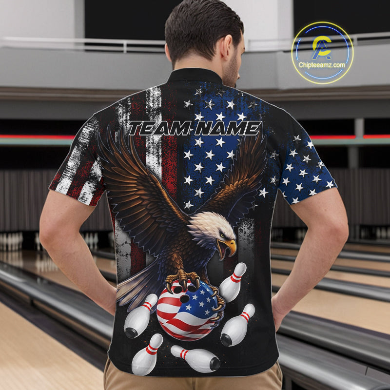 Personalized American Flag Eagle Bowling Team Jersey Custom Patriotic Bowling Shirts