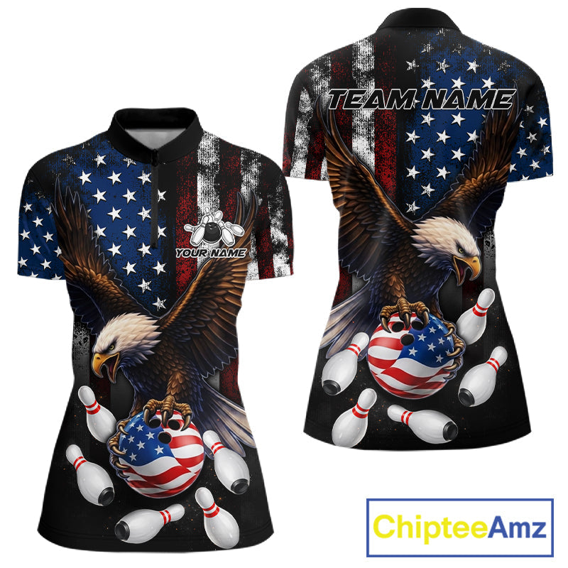 Personalized American Flag Eagle Bowling Team Jersey Custom Patriotic Bowling Shirts