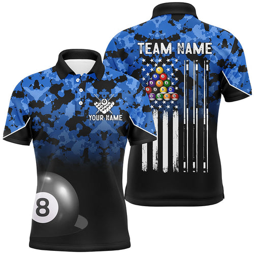 8 Ball Pool Blue Camo Custom Billiard Shirts, Patriotic US Flag Billiard Team Jerseys