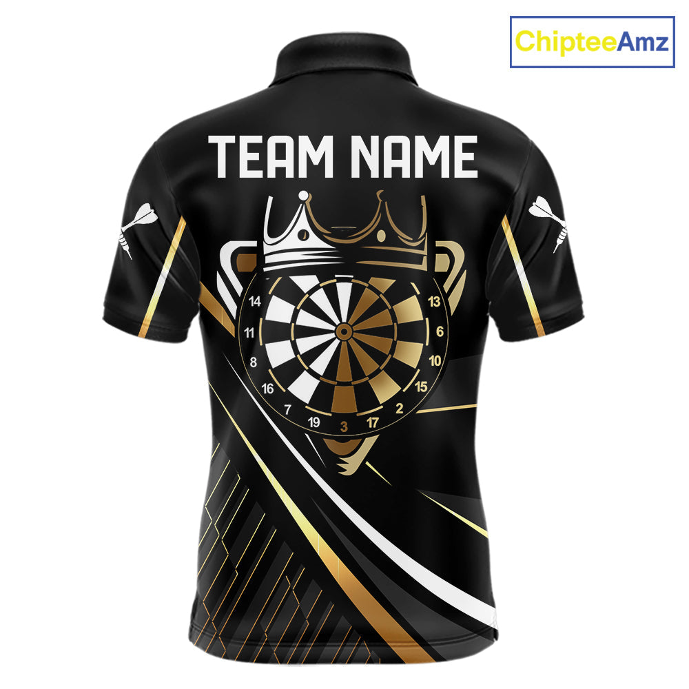 Black And Gold Custom Crown Darts Shirt, Darts League Team Jersey Polo & Quarter Zip