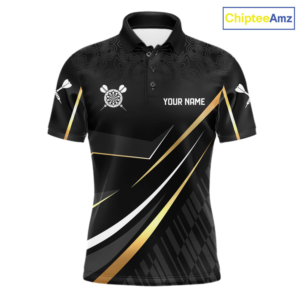 Black And Gold Custom Crown Darts Shirt, Darts League Team Jersey Polo & Quarter Zip