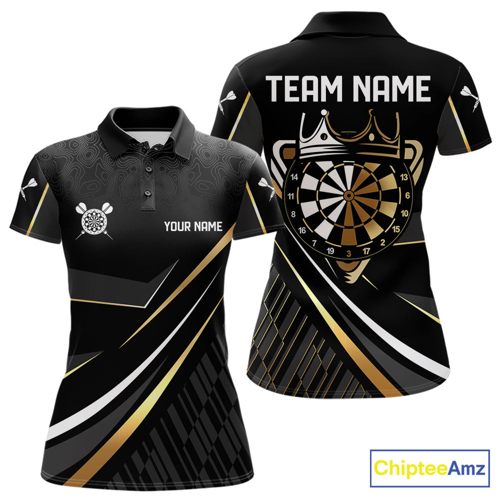 Black And Gold Custom Crown Darts Shirt, Darts League Team Jersey Polo & Quarter Zip