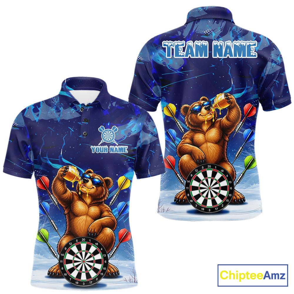 Personalized Blue Funny Bear Darts Shirt Custom Darts Jersey Team Polo & Quarter Zip