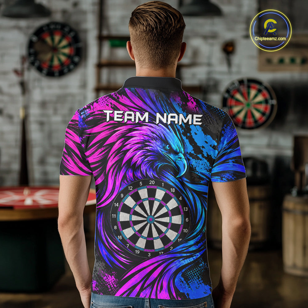 Personalized Blue And Purple Grunge Eagle Darts Shirts, Darts Jersey Team Polo & 1/4 Zip