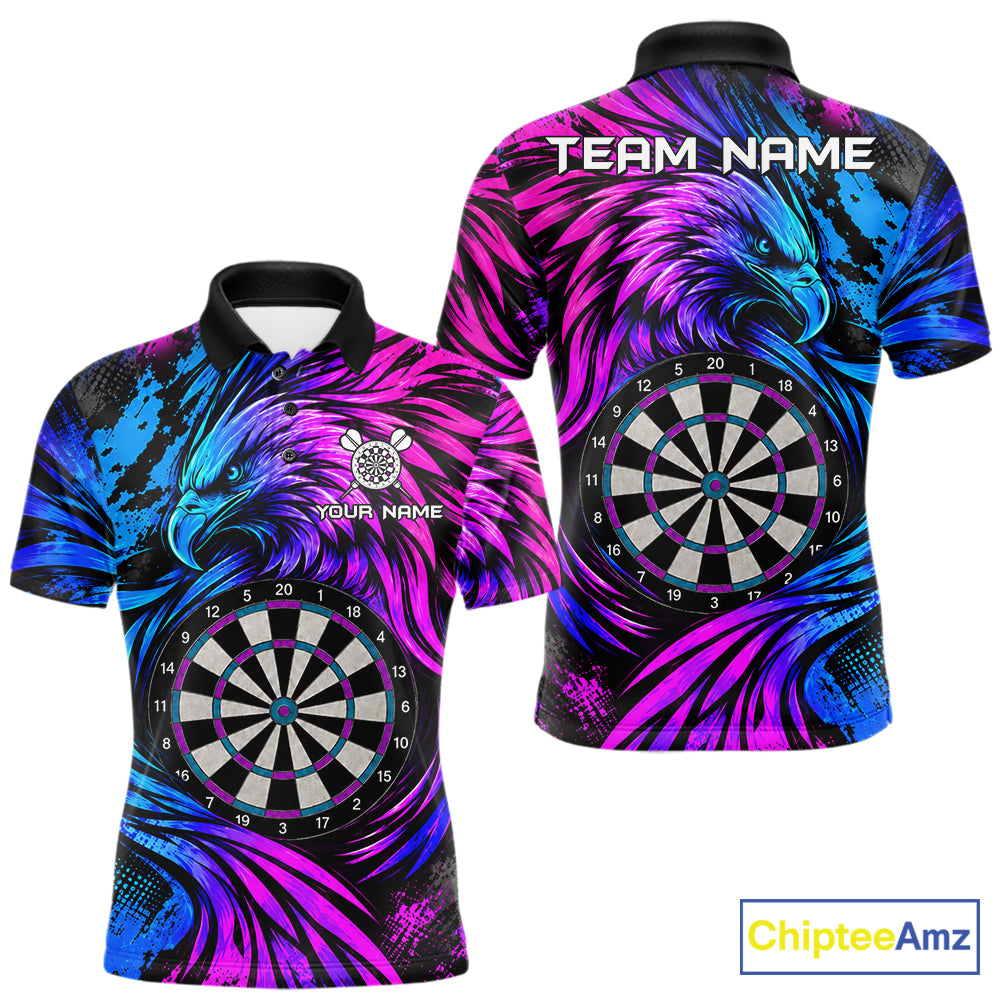 Personalized Blue And Purple Grunge Eagle Darts Shirts, Darts Jersey Team Polo & 1/4 Zip