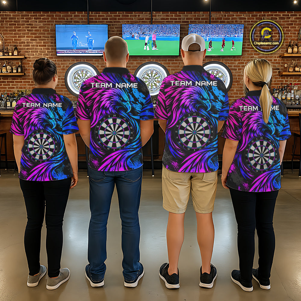 Personalized Blue And Purple Grunge Eagle Darts Shirts, Darts Jersey Team Polo & 1/4 Zip