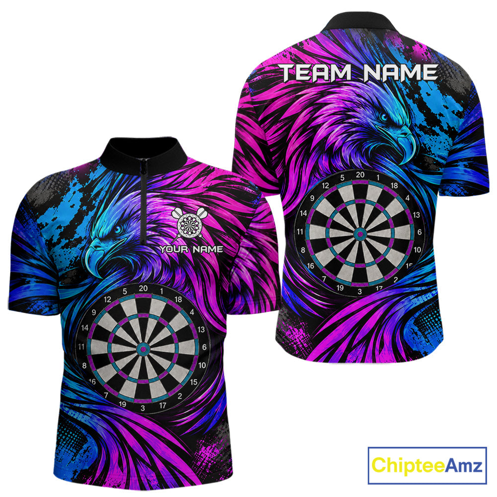 Personalized Blue And Purple Grunge Eagle Darts Shirts, Darts Jersey Team Polo & 1/4 Zip