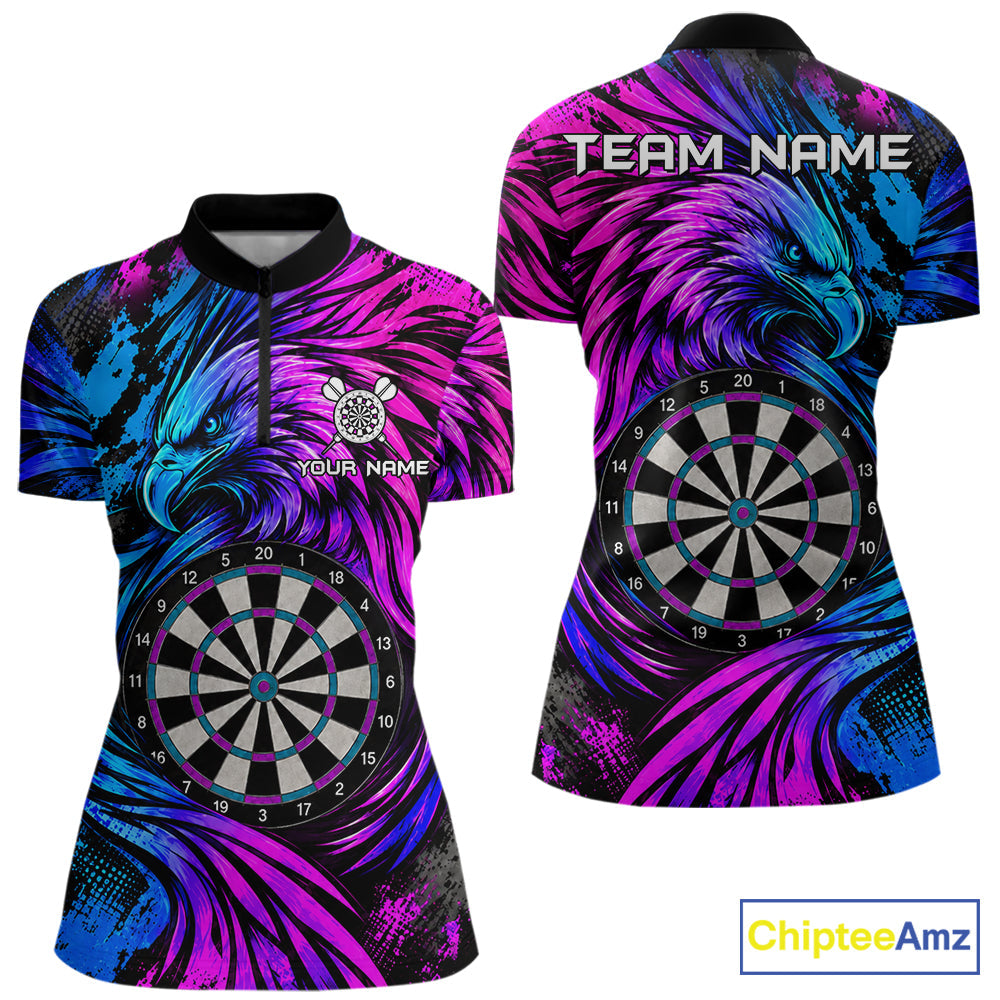 Personalized Blue And Purple Grunge Eagle Darts Shirts, Darts Jersey Team Polo & 1/4 Zip