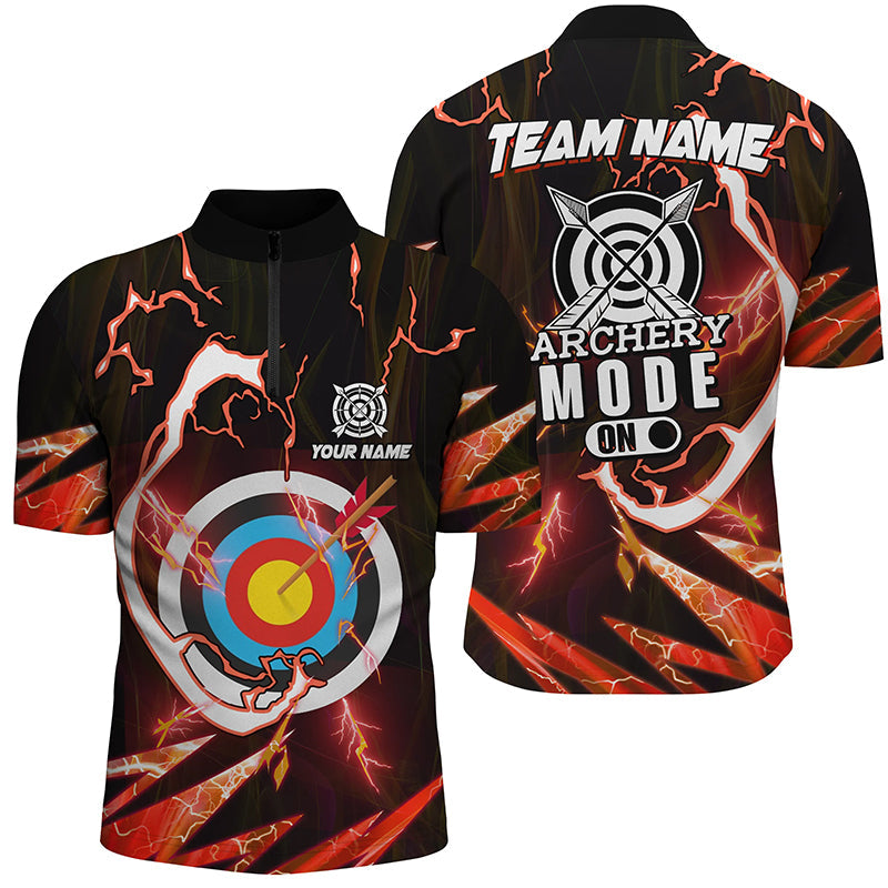 Customized Red Thunder Archery Mode On Quarter-Zip Shirts, Archery Jerseys Team Shirts