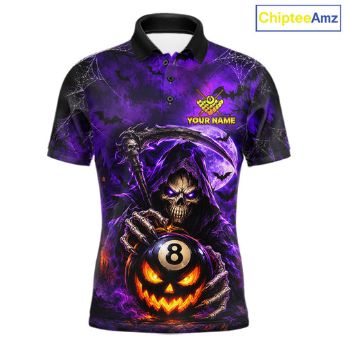 Personalized Purple Grim Reaper Halloween Billiard Shirts Custom 8 Ball Pool Team Jersey