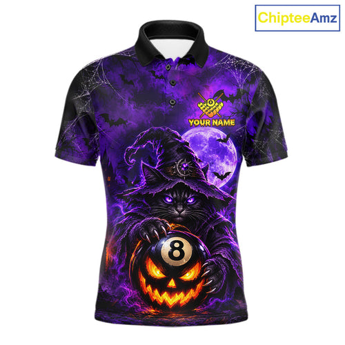 Purple Funny Cat Wizard 8 Ball Pool Billiard Shirts Custom Halloween Billiard Team Jersey