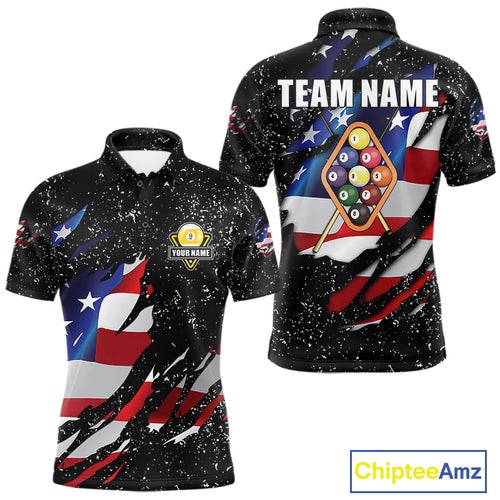 9 Ball Pool US Flag Black Grunge Custom 's Billiard Shirt, Patriotic Billiard Team Jersey