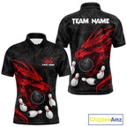 Black And Red Custom Dragon Bowling Shirt, Bowling Team Jersey Polo & Quarter Zip