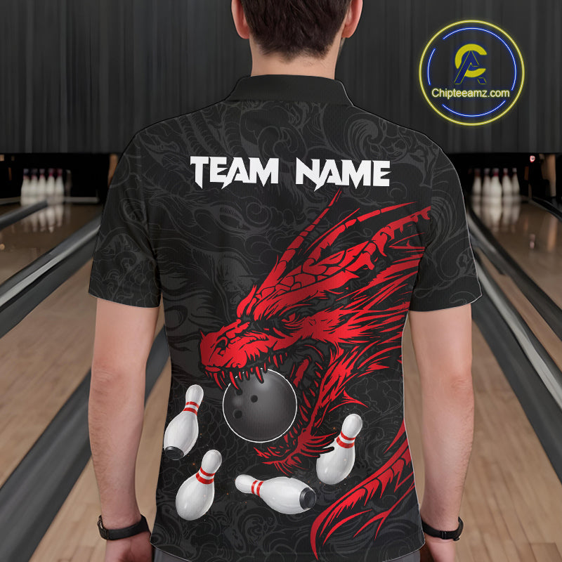 Black And Red Custom Dragon Bowling Shirt, Bowling Team Jersey Polo & Quarter Zip