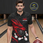 Black And Red Custom Dragon Bowling Shirt, Bowling Team Jersey Polo & Quarter Zip