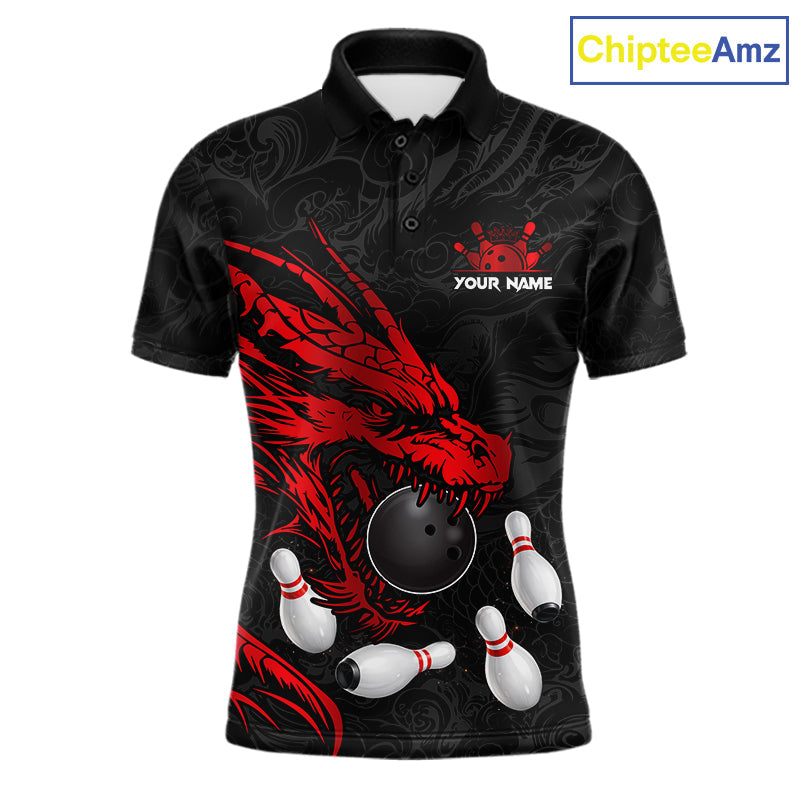 Black And Red Custom Dragon Bowling Shirt, Bowling Team Jersey Polo & Quarter Zip