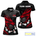 Black And Red Custom Dragon Bowling Shirt, Bowling Team Jersey Polo & Quarter Zip