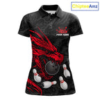 Black And Red Custom Dragon Bowling Shirt, Bowling Team Jersey Polo & Quarter Zip