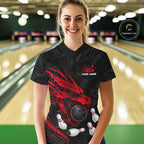 Black And Red Custom Dragon Bowling Shirt, Bowling Team Jersey Polo & Quarter Zip