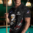 Black Grunge US Flag Eagle Billiard Shirt Custom 8 Ball Pool Team Jersey Polo & 1/4 Zip