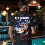 Black Grunge US Flag Eagle Billiard Shirt Custom 8 Ball Pool Team Jersey Polo & 1/4 Zip