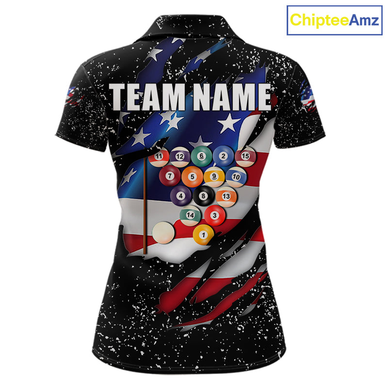 Black Grunge US Flag Eagle Billiard Shirt Custom 8 Ball Pool Team Jersey Polo & 1/4 Zip