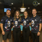 Black Grunge US Flag Eagle Billiard Shirt Custom 8 Ball Pool Team Jersey Polo & 1/4 Zip