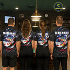 Black Grunge US Flag Eagle Billiard Shirt Custom 8 Ball Pool Team Jersey Polo & 1/4 Zip
