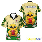 Custom Cute Chicken Summer Bowling Hawaiian Shirts, Funny Bowling Team Jersey
