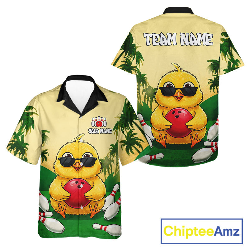 Custom Cute Chicken Summer Bowling Hawaiian Shirts, Funny Bowling Team Jersey
