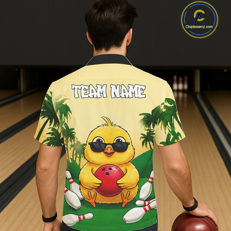 Custom Cute Chicken Summer Bowling Hawaiian Shirts, Funny Bowling Team Jersey
