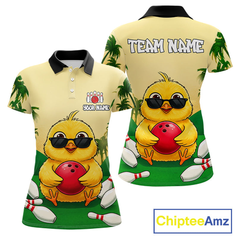 Custom Cute Chicken Summer Bowling Shirts, Funny Bowling Team Jersey Polo & 1/4 Zip