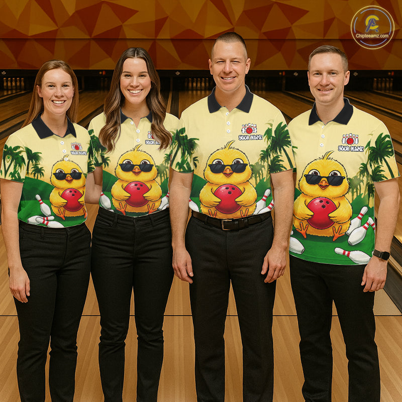 Custom Cute Chicken Summer Bowling Shirts, Funny Bowling Team Jersey Polo & 1/4 Zip