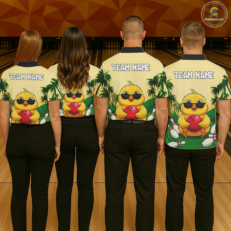 Custom Cute Chicken Summer Bowling Shirts, Funny Bowling Team Jersey Polo & 1/4 Zip