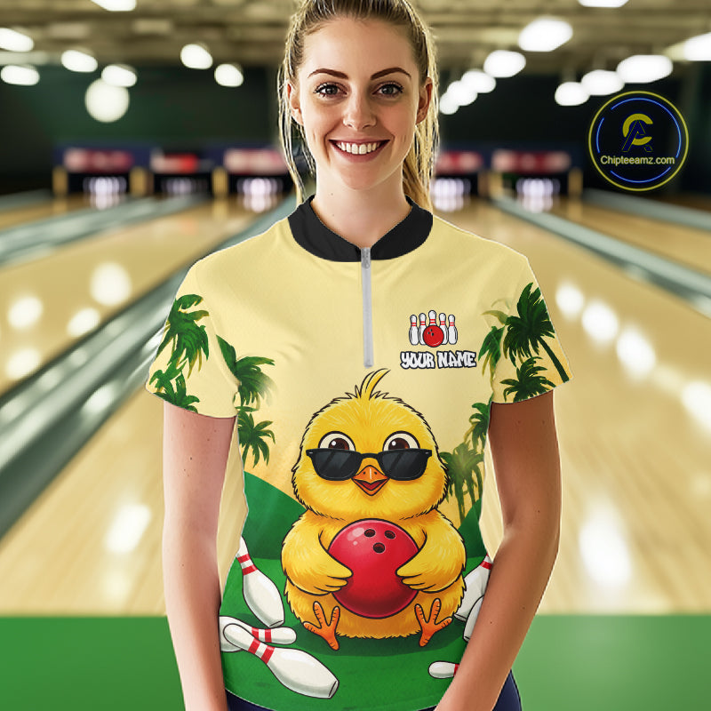 Custom Cute Chicken Summer Bowling Shirts, Funny Bowling Team Jersey Polo & 1/4 Zip