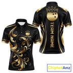 Custom Black And Gold Crown Swirl Bowling Shirts Bowling League Team Jersey Polo, 1/4 Zip