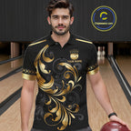 Custom Black And Gold Crown Swirl Bowling Shirts Bowling League Team Jersey Polo, 1/4 Zip