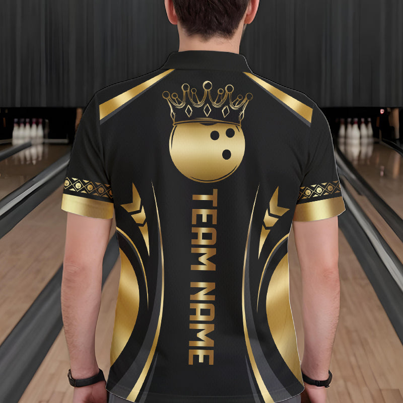 Custom Black And Gold Crown Swirl Bowling Shirts Bowling League Team Jersey Polo, 1/4 Zip