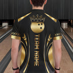Custom Black And Gold Crown Swirl Bowling Shirts Bowling League Team Jersey Polo, 1/4 Zip