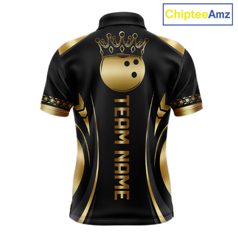 Custom Black And Gold Crown Swirl Bowling Shirts Bowling League Team Jersey Polo, 1/4 Zip