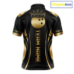 Custom Black And Gold Crown Swirl Bowling Shirts Bowling League Team Jersey Polo, 1/4 Zip