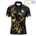 Custom Black And Gold Crown Swirl Bowling Shirts Bowling League Team Jersey Polo, 1/4 Zip