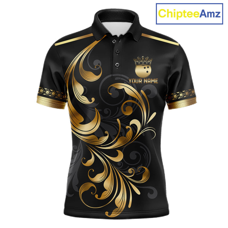 Custom Black And Gold Crown Swirl Bowling Shirts Bowling League Team Jersey Polo, 1/4 Zip
