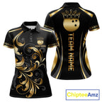 Custom Black And Gold Crown Swirl Bowling Shirts Bowling League Team Jersey Polo, 1/4 Zip
