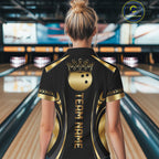 Custom Black And Gold Crown Swirl Bowling Shirts Bowling League Team Jersey Polo, 1/4 Zip