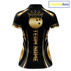 Custom Black And Gold Crown Swirl Bowling Shirts Bowling League Team Jersey Polo, 1/4 Zip